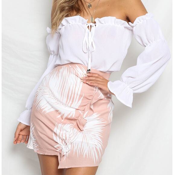 Runaway The Label Palm Print Ruffle Mini Skirt Size 4 - Picture 1 of 9